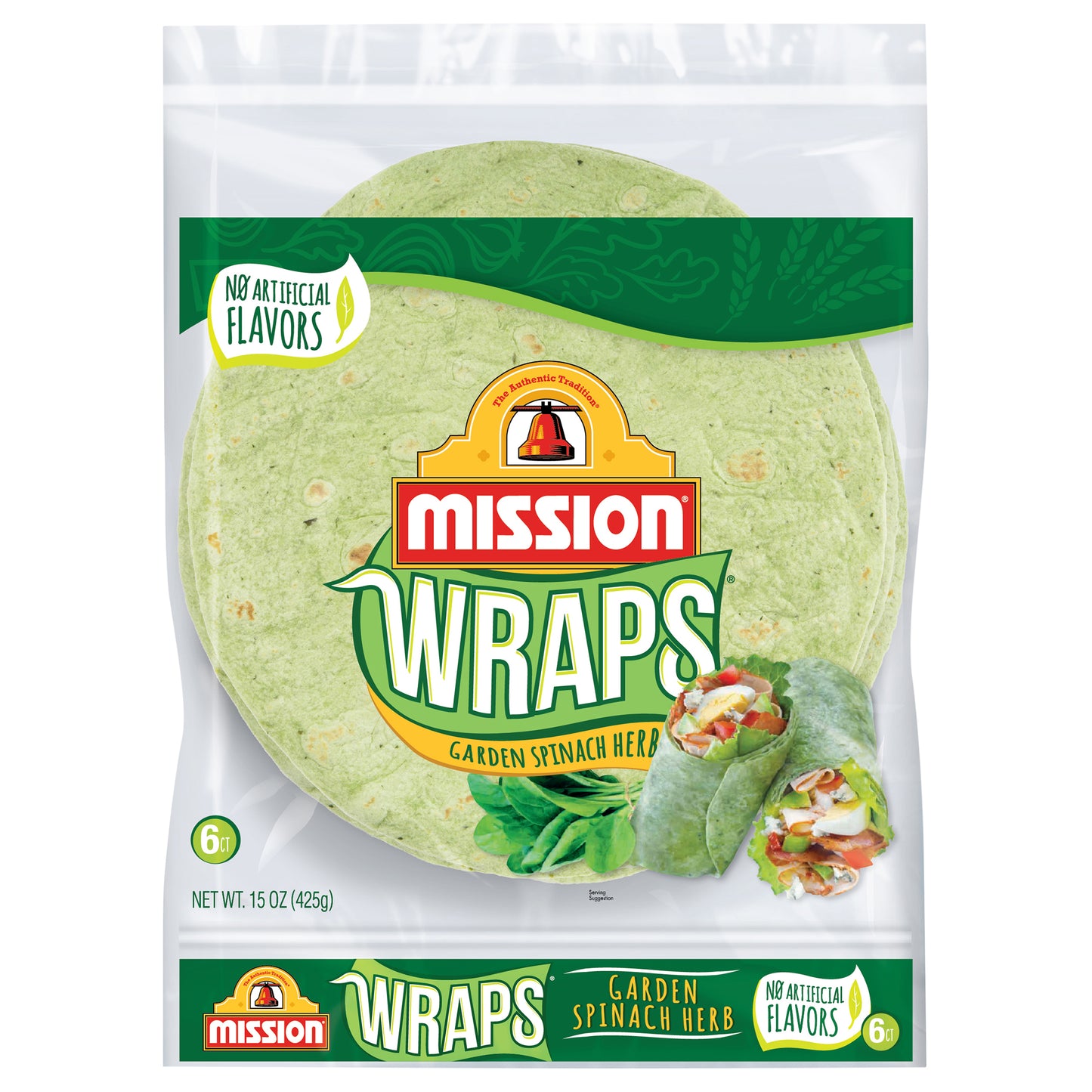 Mission Garden Spinach Herb Wraps, 6 Count