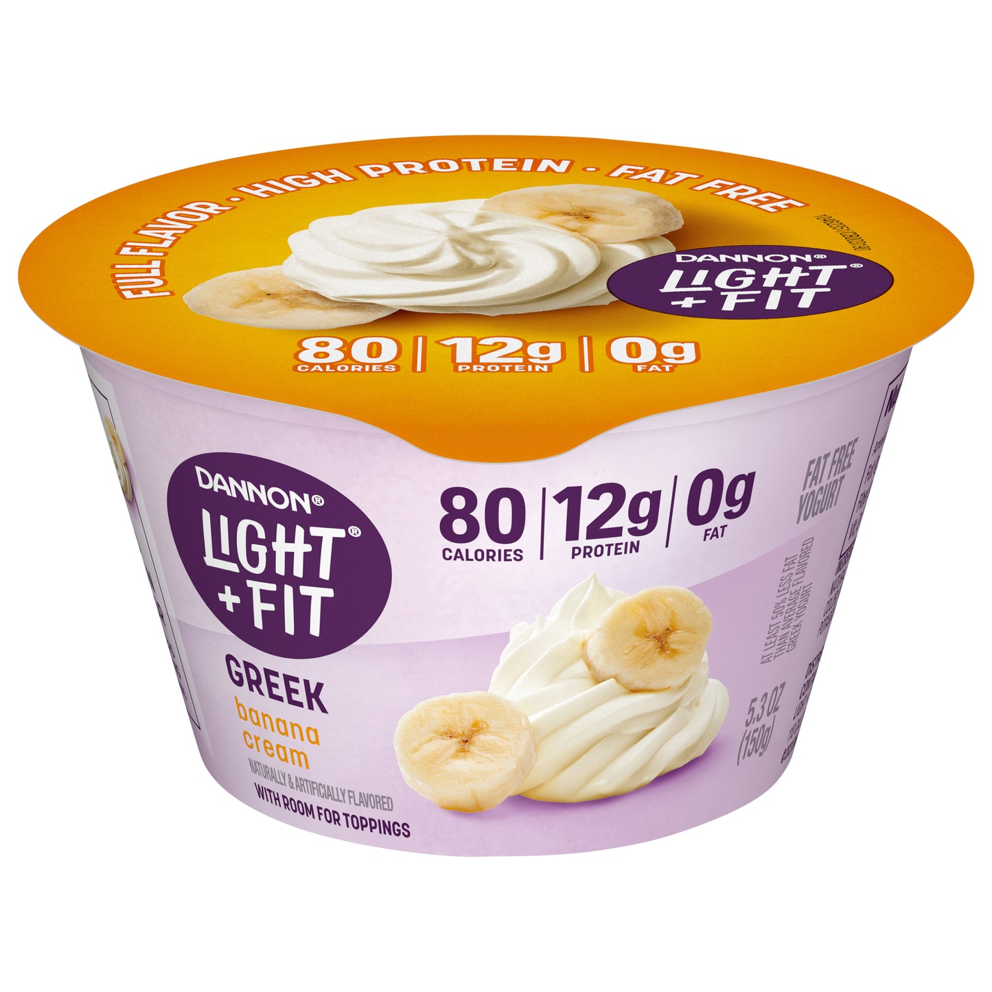 Dannon Light + Fit Banana Cream Greek Fat Free Yogurt, 5.3 OZ Yogurt Cup