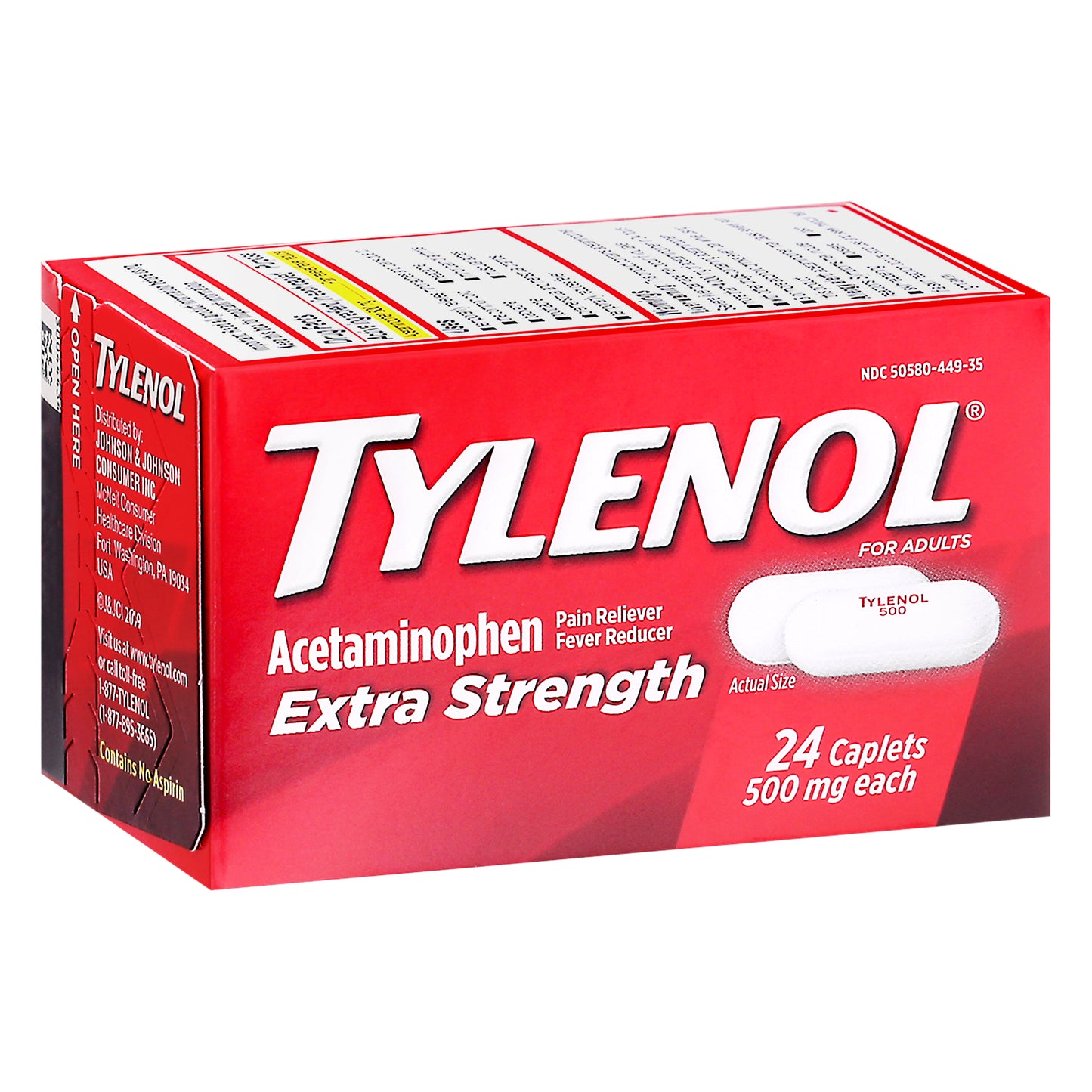 Tylenol for Adults 500 mg Extra Strength Acetaminophen Caplets 24 ea Box