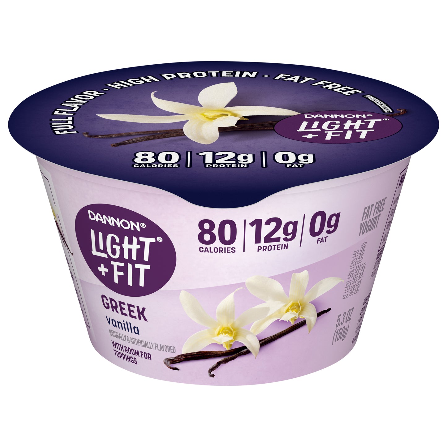 Dannon Light + Fit Vanilla Greek Fat Free Yogurt, 5.3 OZ Yogurt Cup