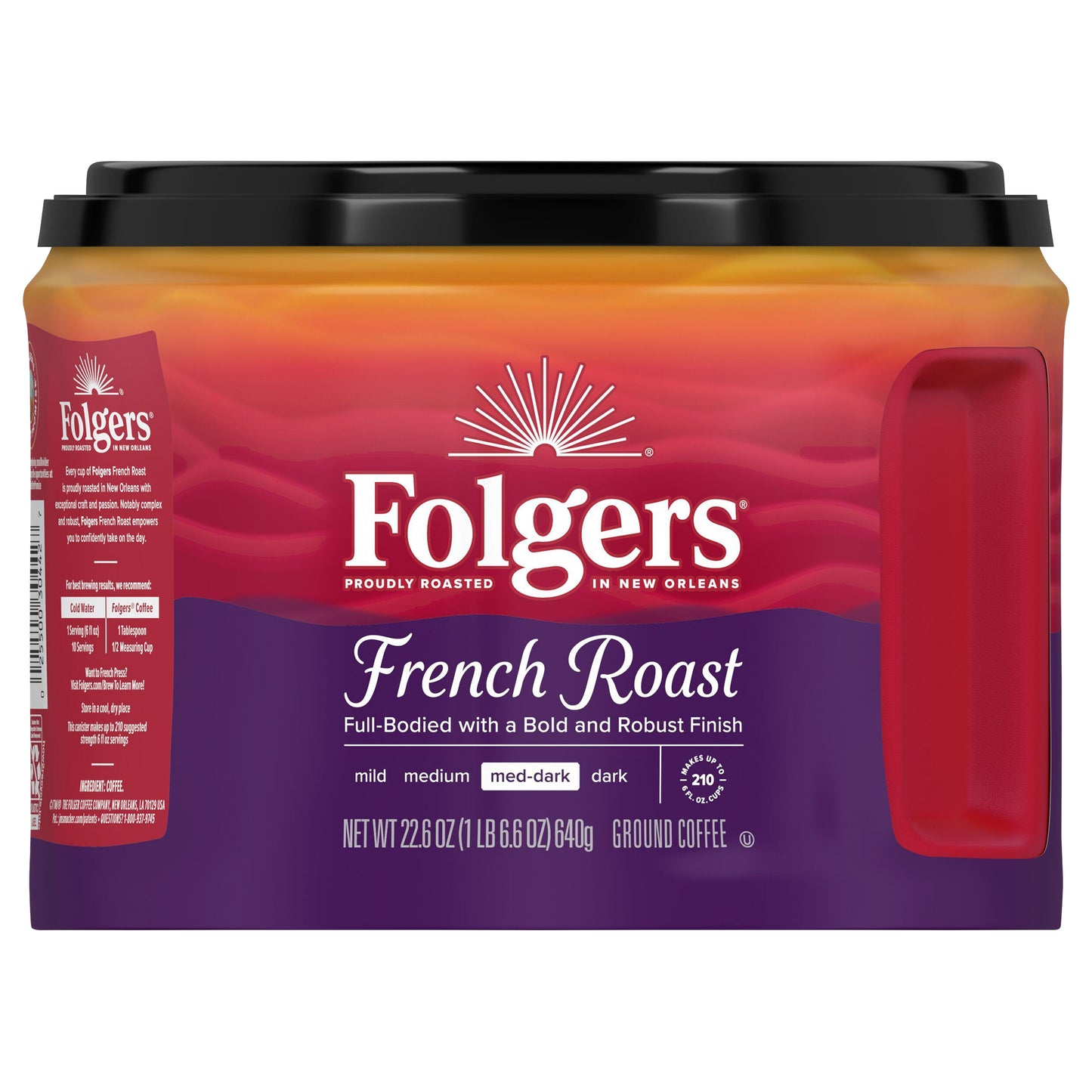 Folgers French Roast Ground Coffee, Medium-Dark Roast, 22.6 Oz. Canister