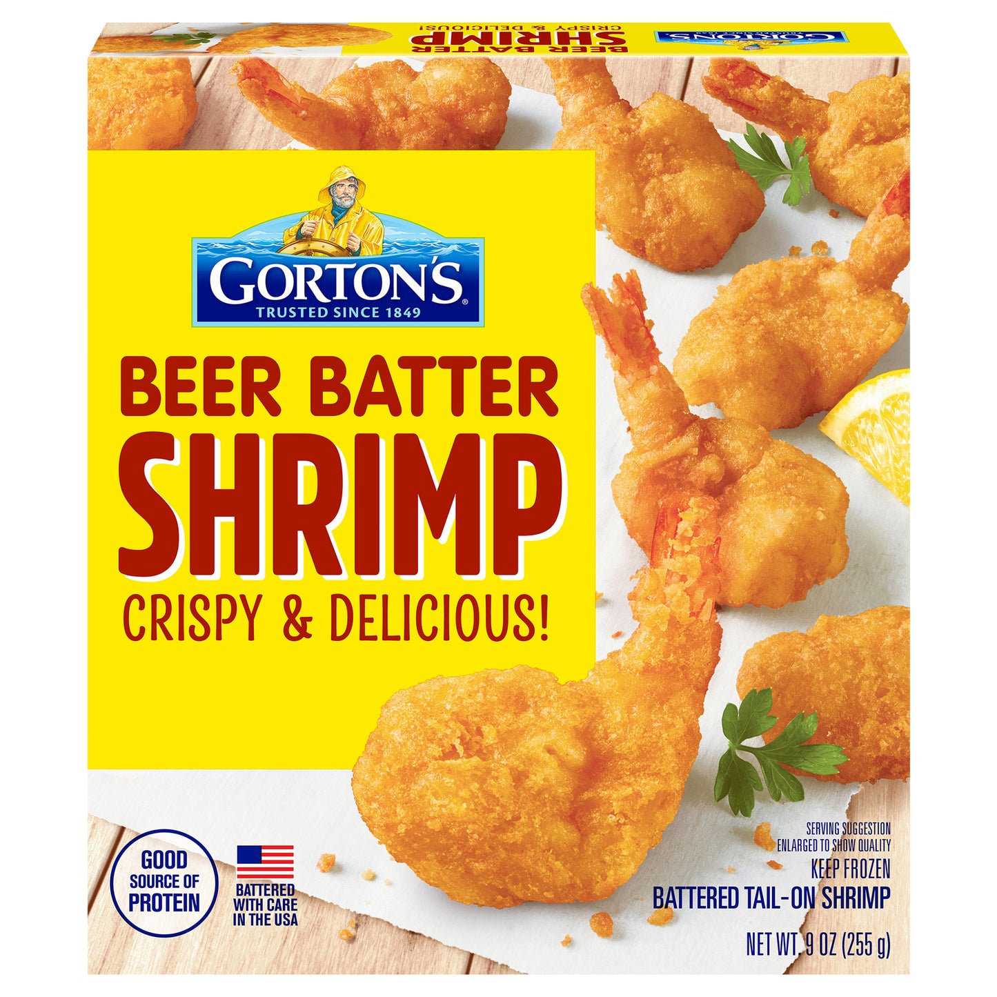 Gorton’s Beer Battered 100% Whole Shrimp, Battered Tail-On Shrimp, Frozen, 9 Ounce Package