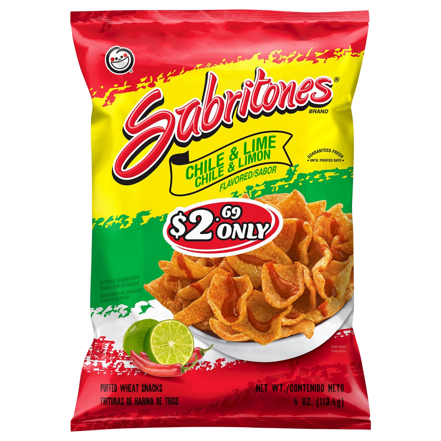 Sabritones Puffed Wheat Snacks Chili & Lime Flavored 4 Oz