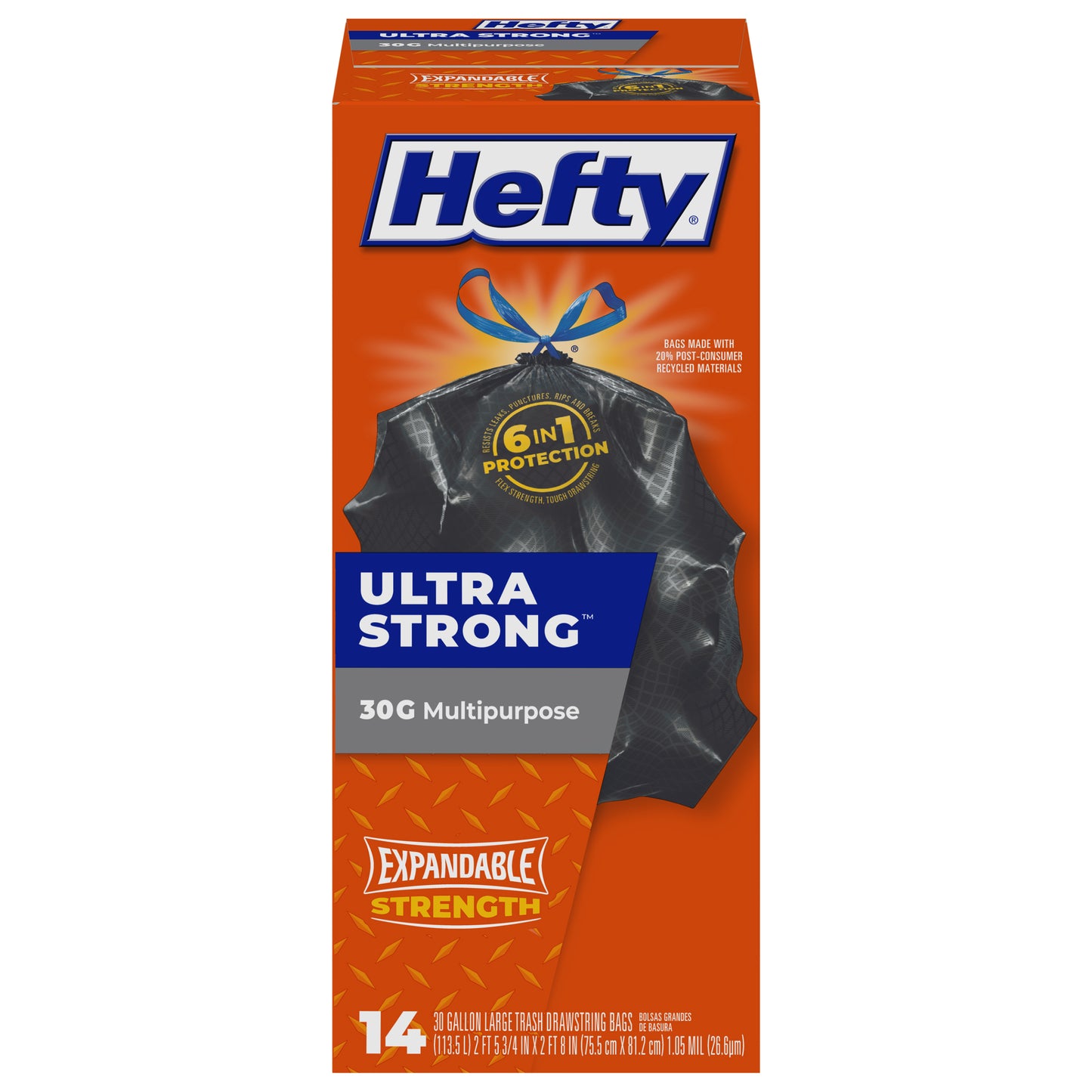 Hefty Ultra Strong 30 Gallon Multipurpose Drawstring Trash Bags Large 14 ea