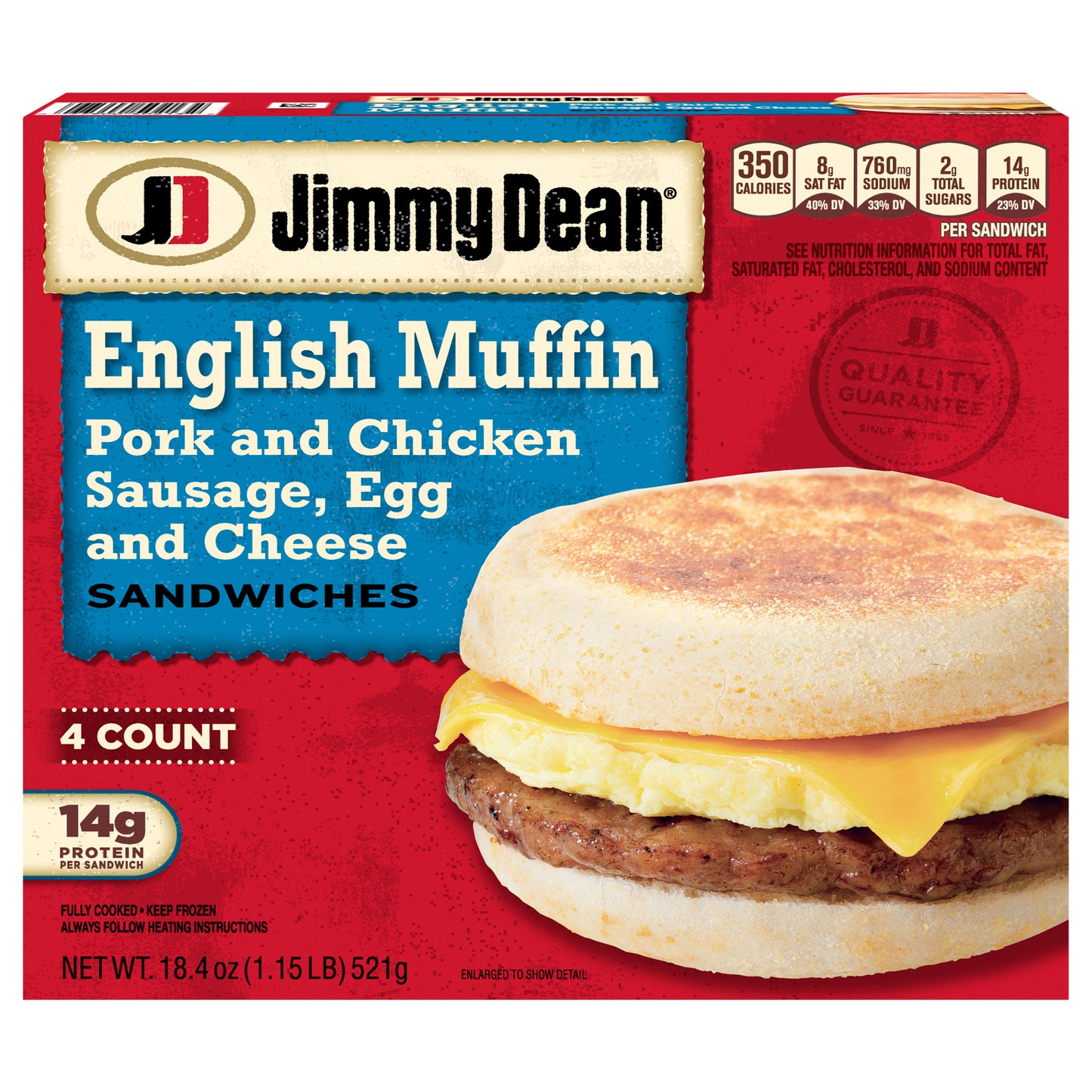 Jimmy Dean English Muffin Breakfast Sandwiches with Sausage, Egg, and Cheese, Frozen, 4 Count