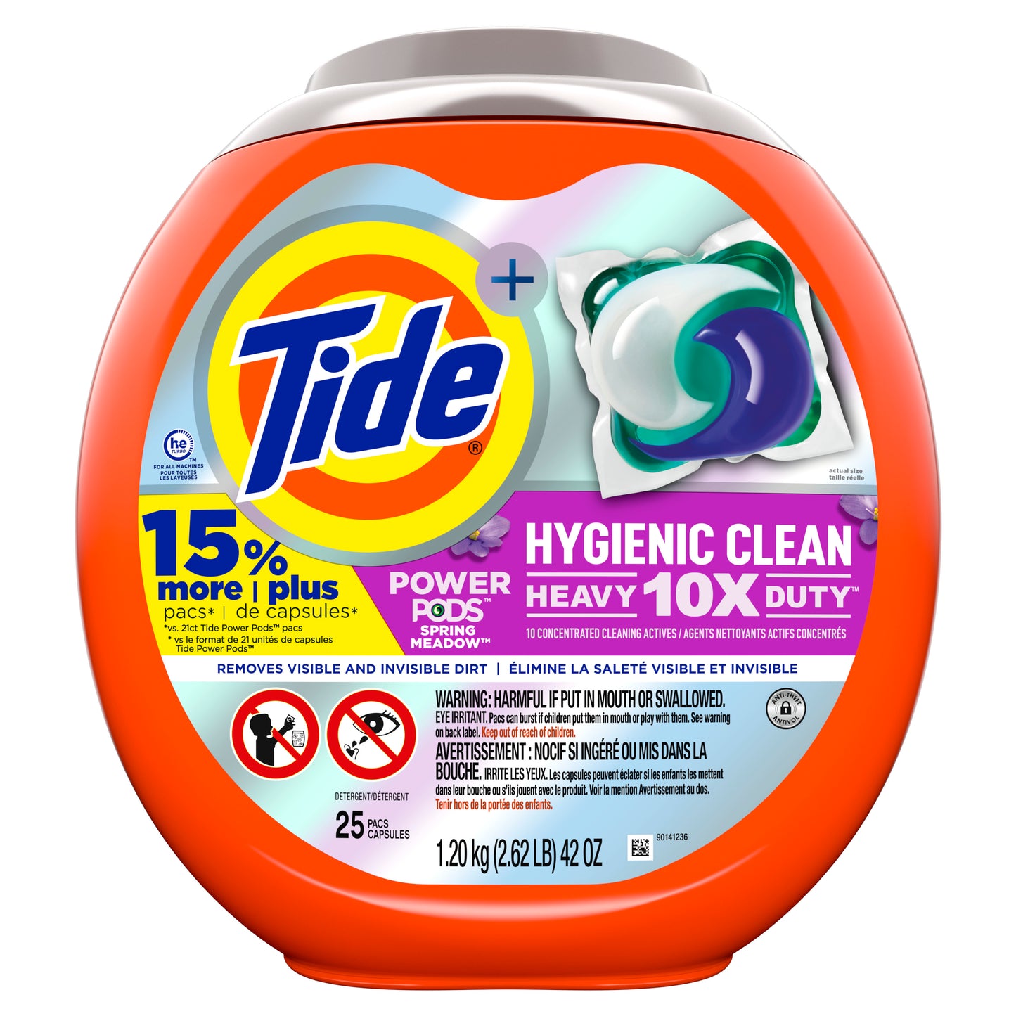Tide Hygienic Clean Heavy 10x Duty Power PODS Laundry Detergent Pacs, Spring Meadow, 25 count, For Visible and Invisible Dirt