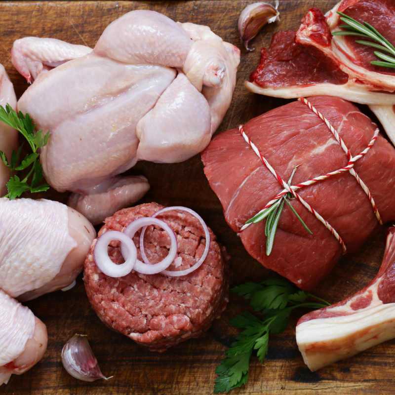 Fresh meat products including beef, chicken, and pork for online grocery shopping at Butcher & Farmer in Buckeye, Arizona