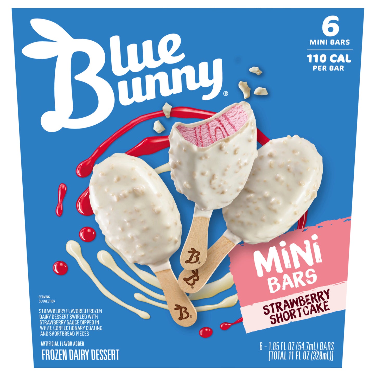Blue Bunny Mini Bars Strawberry Shortcake, Frozen Dessert, 6 Pack