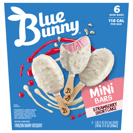 Blue Bunny Mini Bars Strawberry Shortcake, Frozen Dessert, 6 Pack