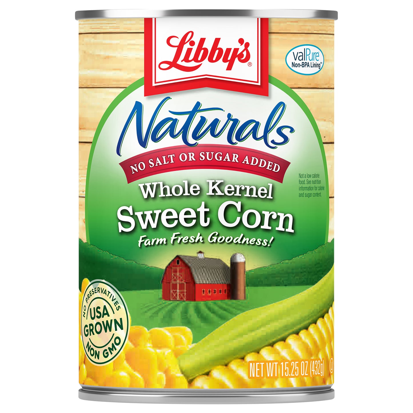 Libby's Naturals Whole Kernel Sweet Corn, No Salt Added, No Sugar Added, 15.25 oz