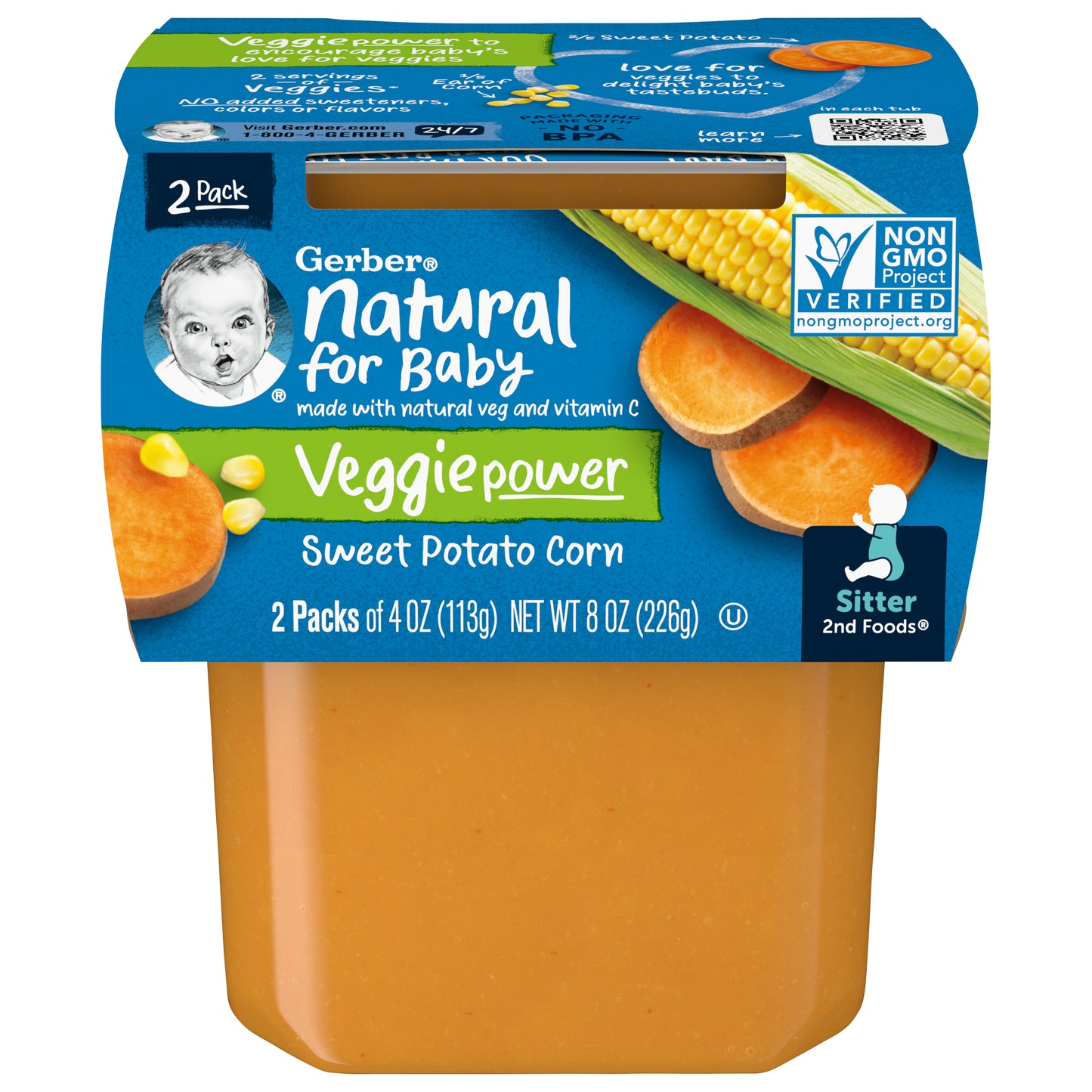 Gerber Natural for Baby Veggie Power Sweet Potato Corn 2 - 4 Oz Tubs
