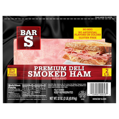 Bar-S Premium Deli Smoked Ham Lunch Meat, 28 Slices Per Pack, 2 Pound Package