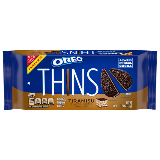 OREO Thins Tiramisu Creme Chocolate Sandwich Cookies, Family Size, 11.78 oz