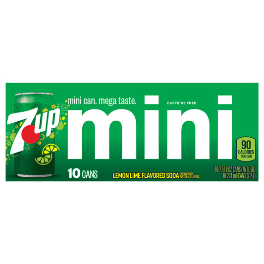7UP Lemon Lime Soda, 7.5 fl oz mini cans, 10 pack