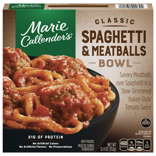 Marie Callender's Classic Spaghetti and Meatballs Bowl Single Serve Frozen Meal, 12.4 oz.