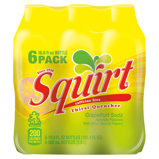 Squirt 6 Pack Caffeine Free Grapefruit Soda Thirst Quencher 6 - 16.9 fl oz Bottles
