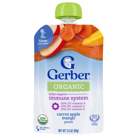 Gerber 2nd Foods Baby Food Organic for Baby Wonder Foods Baby Food, Carrot Apple Mango, 3.5 oz Pouch