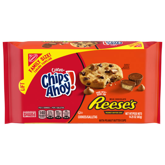 CHIPS AHOY! Chewy Chocolate Chip Cookies with Reese's Peanut Butter Cups, Family Size, 14.25 oz