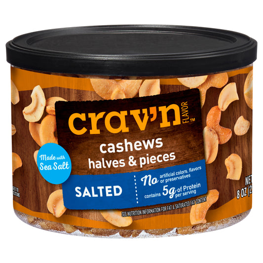 Crav'n Flavor Halves & Pieces Salted Cashews 8 oz