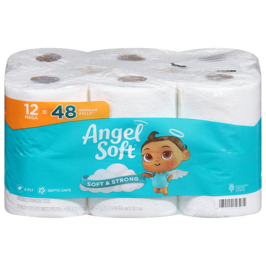Angel Soft 2-Ply Unscented Bathroom Tissue Mega 12 ea