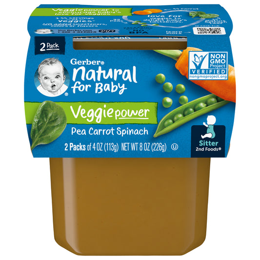 Gerber Natural for Baby Veggie Power Pea Carrot Spinach- 2- 4 Oz Tubs
