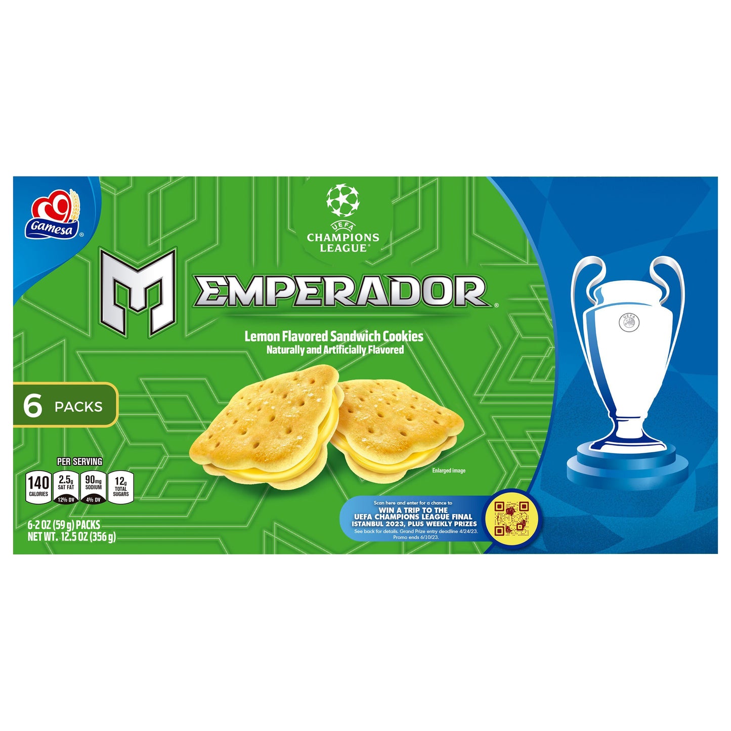Gamesa Emperador Sandwich Cookies Lime Artificially Flavored 2 Oz 6 Count
