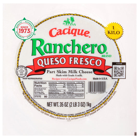 Cacique® Ranchero® Queso Fresco Part Skim Milk Cheese 35 oz. Pack