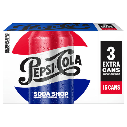Pepsi Soda Shop Real Sugar Cola 12 Fl Oz, 15 Count