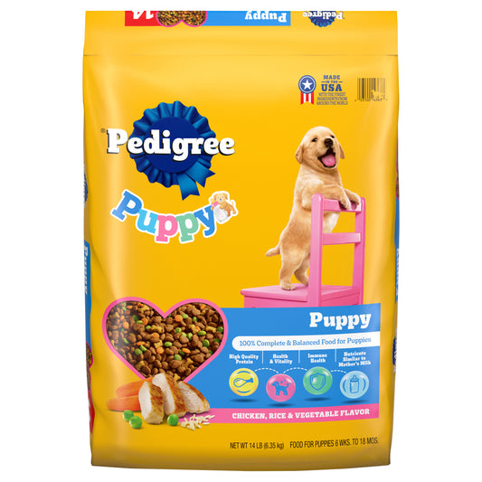 Pedigree 6 Wks. to 18 Mos. Puppy Chicken, Rice & Vegetable Flavor Food for Puppies 14 lb
