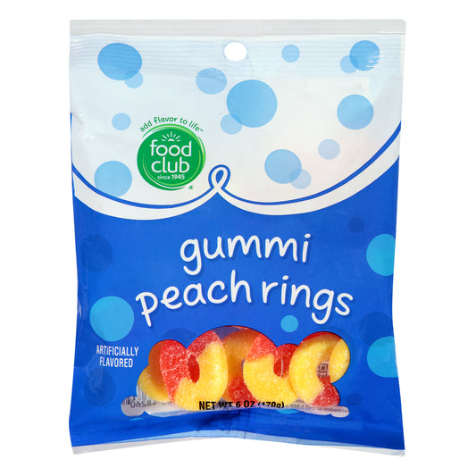 Food Club Peach Rings Gummi 6 oz Bag