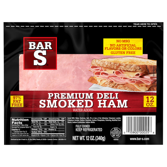 Bar-S Premium Deli Smoked Ham Lunch Meat, 10 Slices Per Package, 12 Ounce Pack