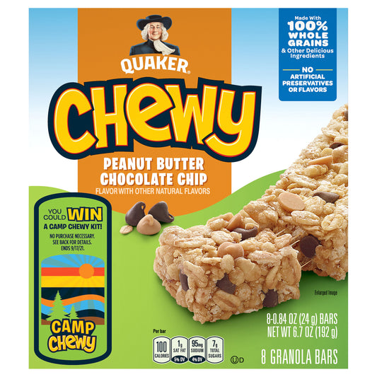 Quaker Chewy Granola Bars Peanut Butter Chocolate Chip 0.84 Oz 8 Count