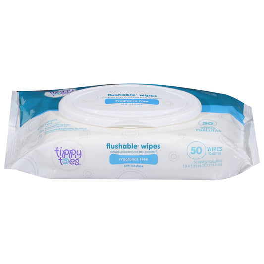Tippy Toes Flushable Fragrance Free Wipes 50 Each