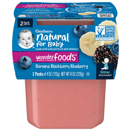 Gerber Natural for Baby Wonder Foods Banana Black Blueberry 2 - 4 oz Tubs