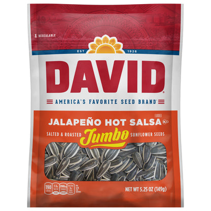 DAVID Seeds Jalapeno Flavored Salted and Roasted Jumbo Sunflower Seeds, Keto Friendly Snack, 5.25 OZ Bag
