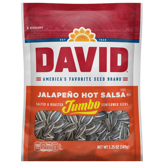 DAVID Seeds Jalapeno Flavored Salted and Roasted Jumbo Sunflower Seeds, Keto Friendly Snack, 5.25 OZ Bag