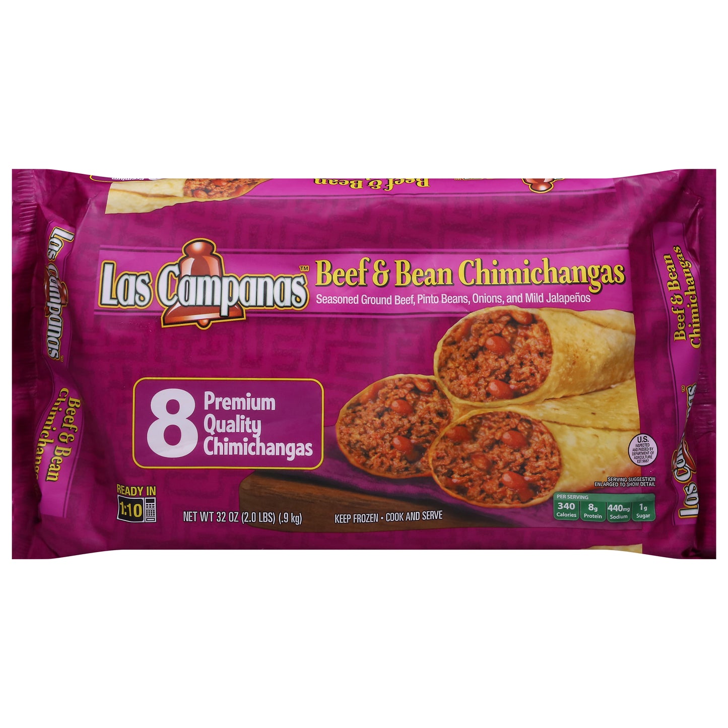 Las Campanas Premium Quality Beef & Bean Chimichangas 8 ea