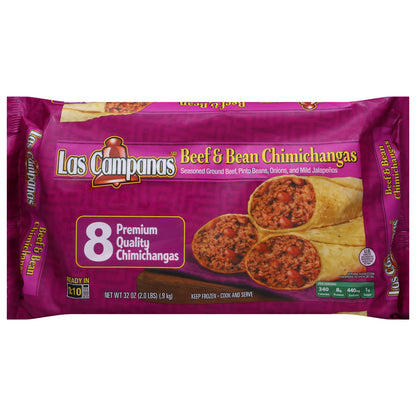 Las Campanas Premium Quality Beef & Bean Chimichangas 8 ea