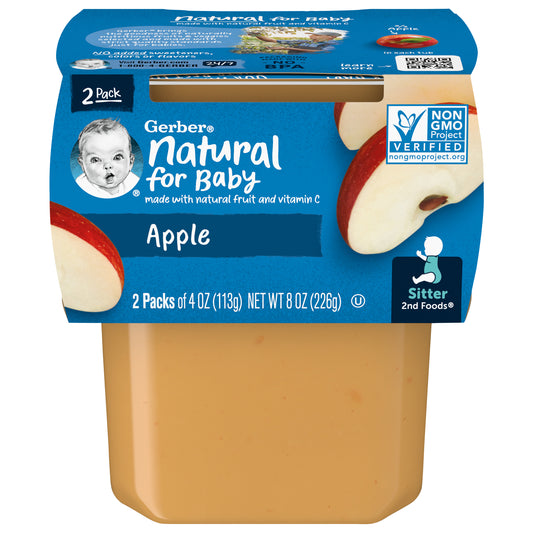 Gerber 2nd Foods Natural for Baby Apple Baby Food, 2-4 oz. Tubs