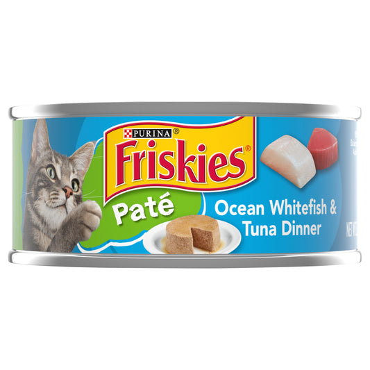 Purina Friskies Pate Wet Cat Food, Ocean Whitefish & Tuna Dinner - 5.5 oz. Can