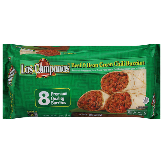 Las Campanas Beef & Bean Green Chili Burritos 8 ea