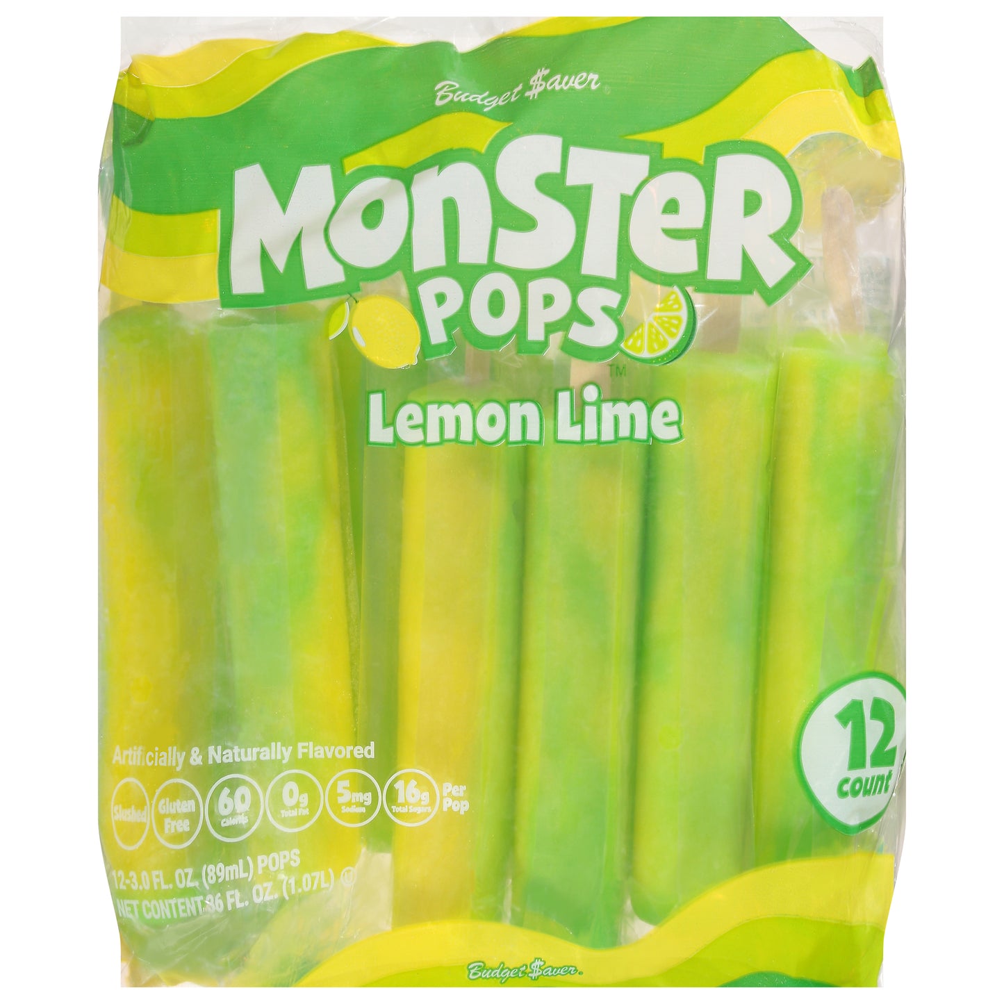 Budget Saver Lemon Lime Monster Pops 12 - 3.0 fl oz Pops