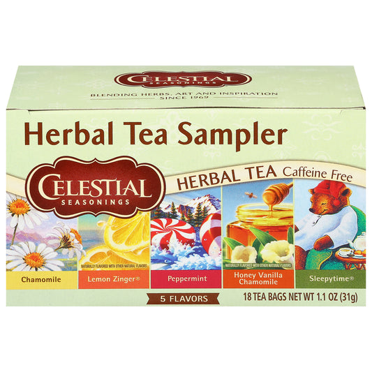 Celestial Seasonings Caffeine Free 5 Flavors Herbal Tea Sampler 18 Tea Bags
