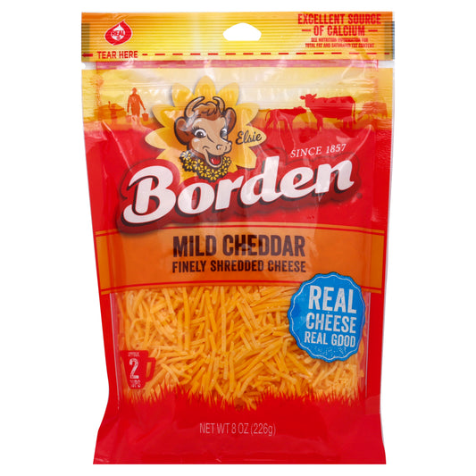 Borden Finely Shredded Cheese 8 oz - MILD CHEDDAR FINELY SHREDDED CHEESE