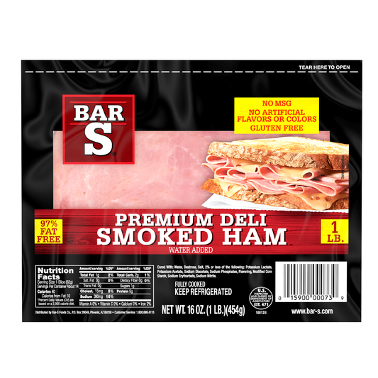 Bar-S Premium Deli Smoked Ham Lunch Meat, 14 Slices Per Package, 1 Pound Pack