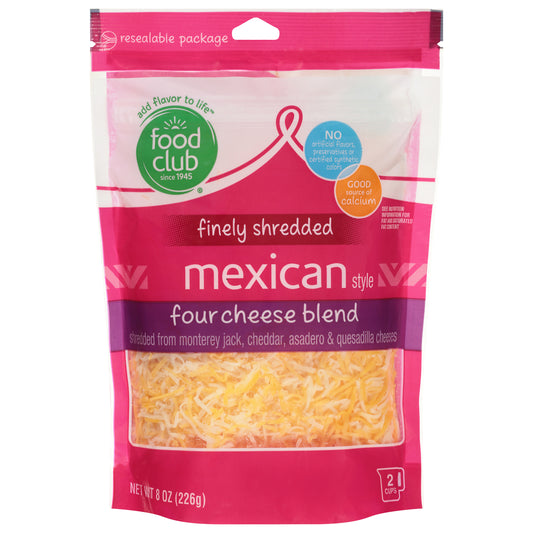 Food Club Mexican Style Four Cheese Blend Finely Shredded Cheese 8 oz