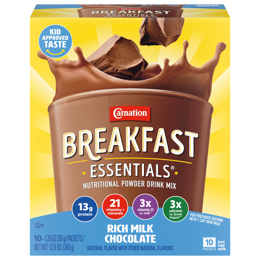 Carnation Breakfast Essentials Rich Milk Chocolate Nutritional Powder Drink Mix 10 - 1.26 oz Packets