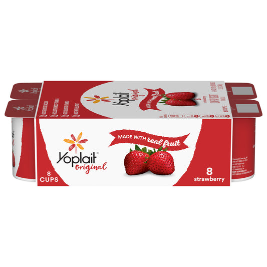 Yoplait Original Low Fat Strawberry Yogurt, Made with Real Fruit, 8 Yogurt Cups, 48 oz