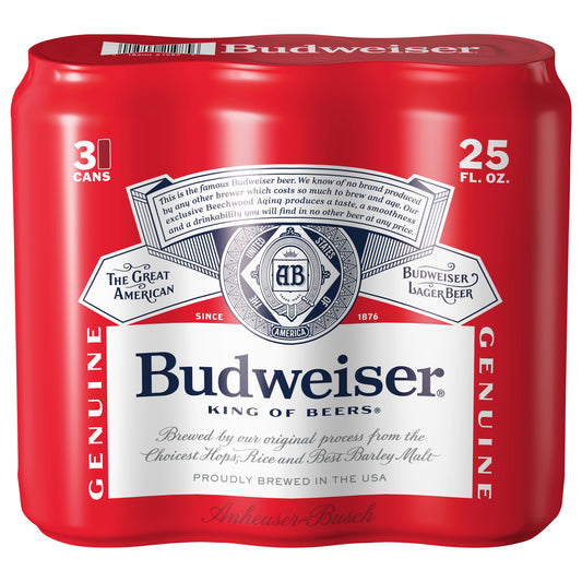 Budweiser Lager Beer 3 - 25 fl oz Cans