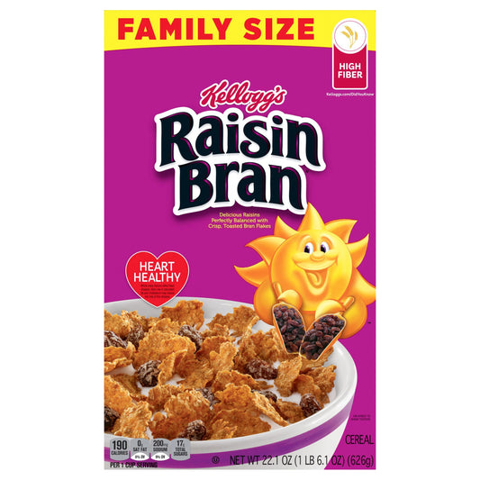 Kellogg's Raisin Bran Breakfast Cereal Original, Fiber Cereal, 22.1 oz
